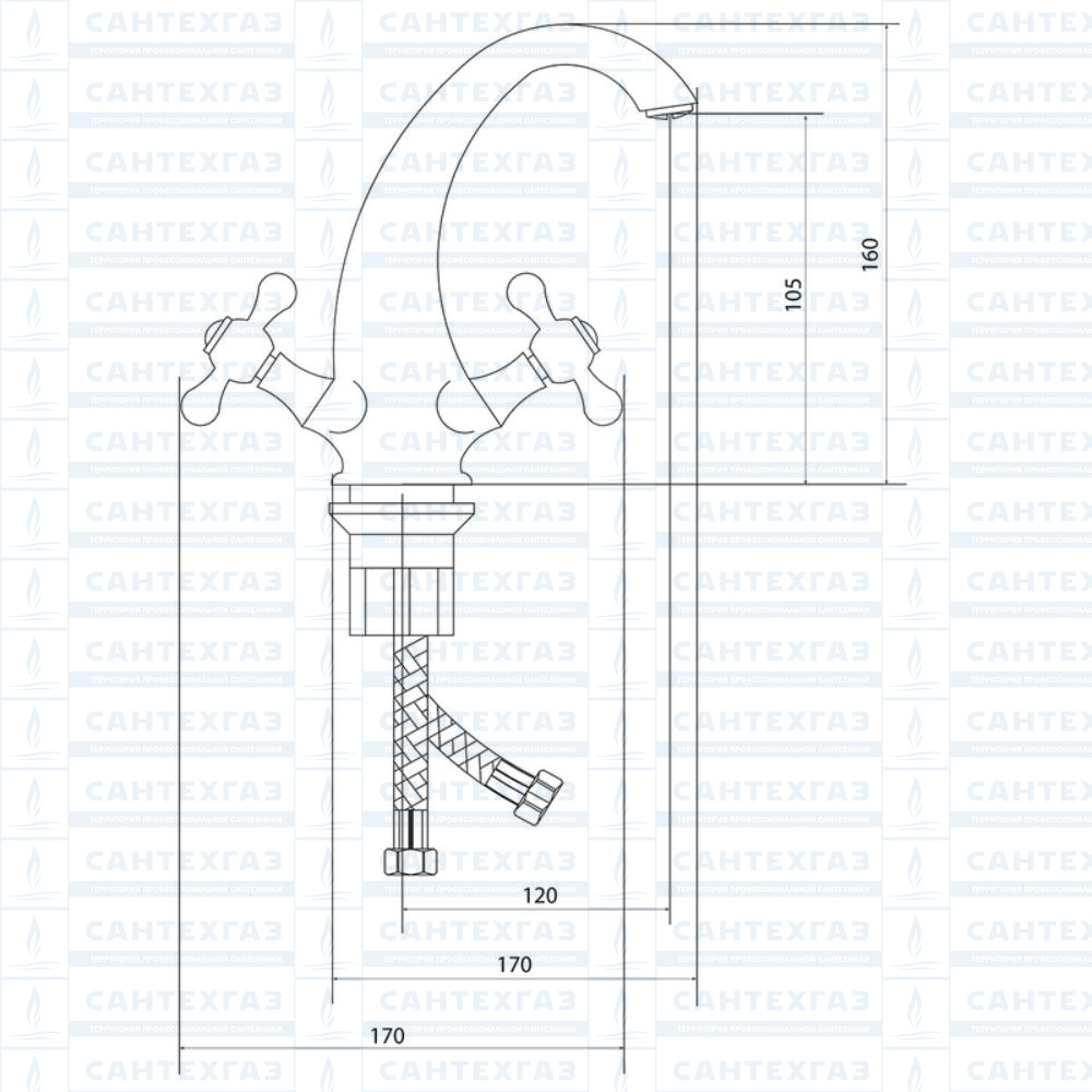 Смеситель для умывальника (двуручковый) E10 хром
